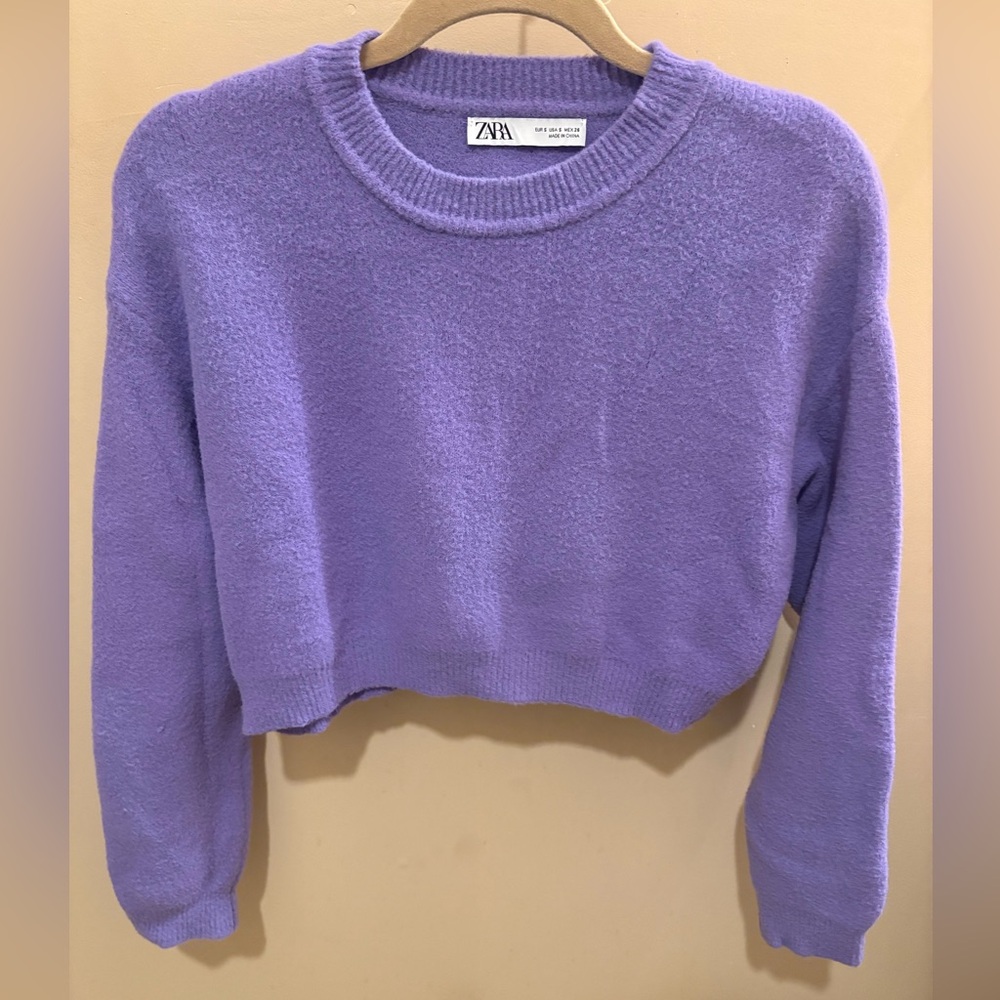 Zara Purple Cropped Crewneck Sweater Women’s Small